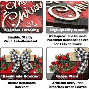 Merry Christmas Decoration Wreath Sign, Buffalo Plaid Welcome Sign